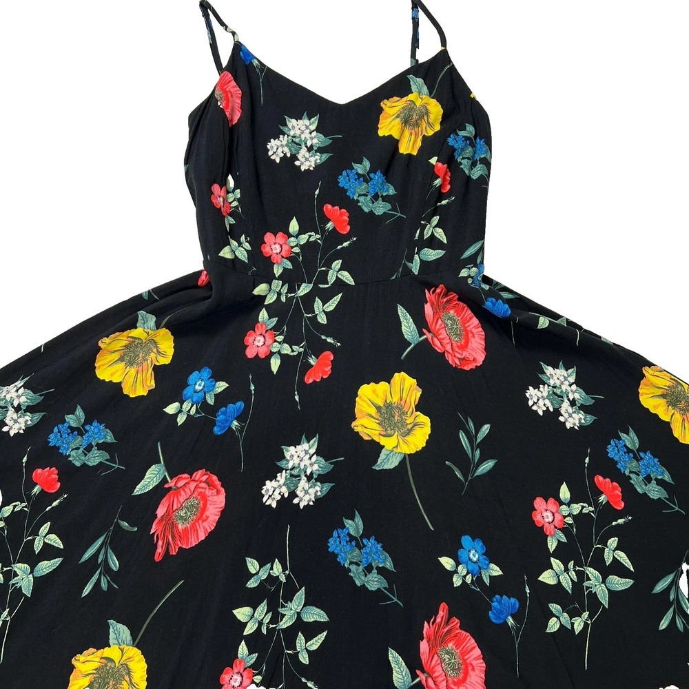 Old Navy Medium Black Floral Cami Dress Fit & Flare Flowy Cottagecore Boho Twee